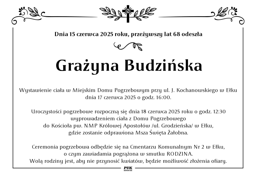 Grażyna Budzińska - nekrolog